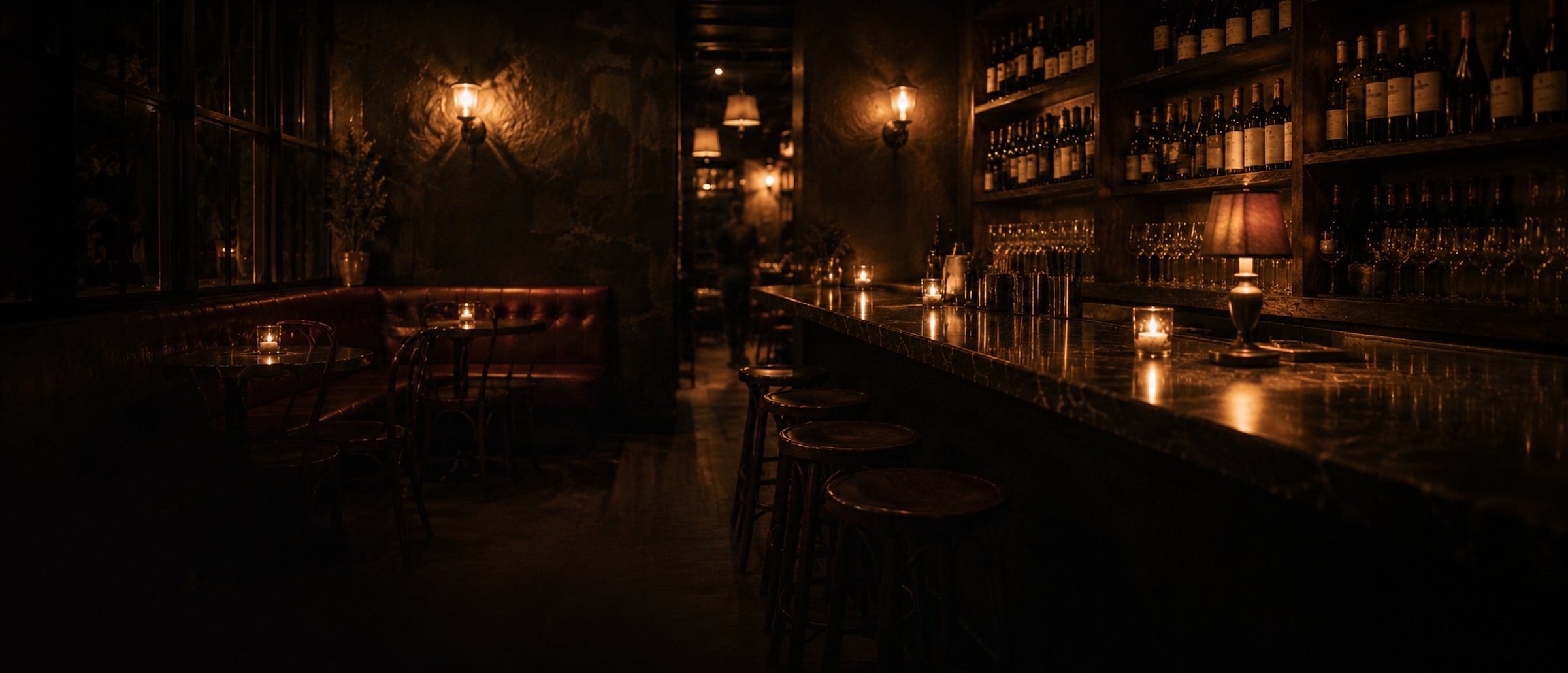 The wine bar at candlelight.