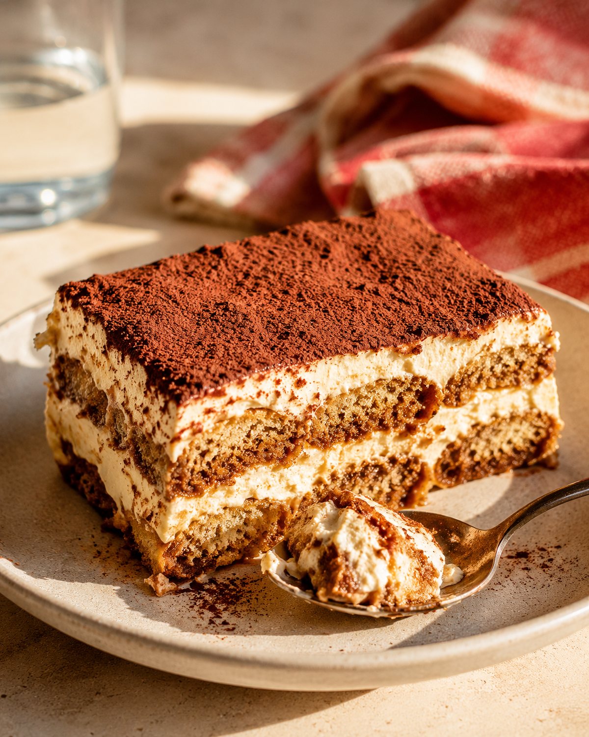 The layered signature dessert, dusted and fresh.